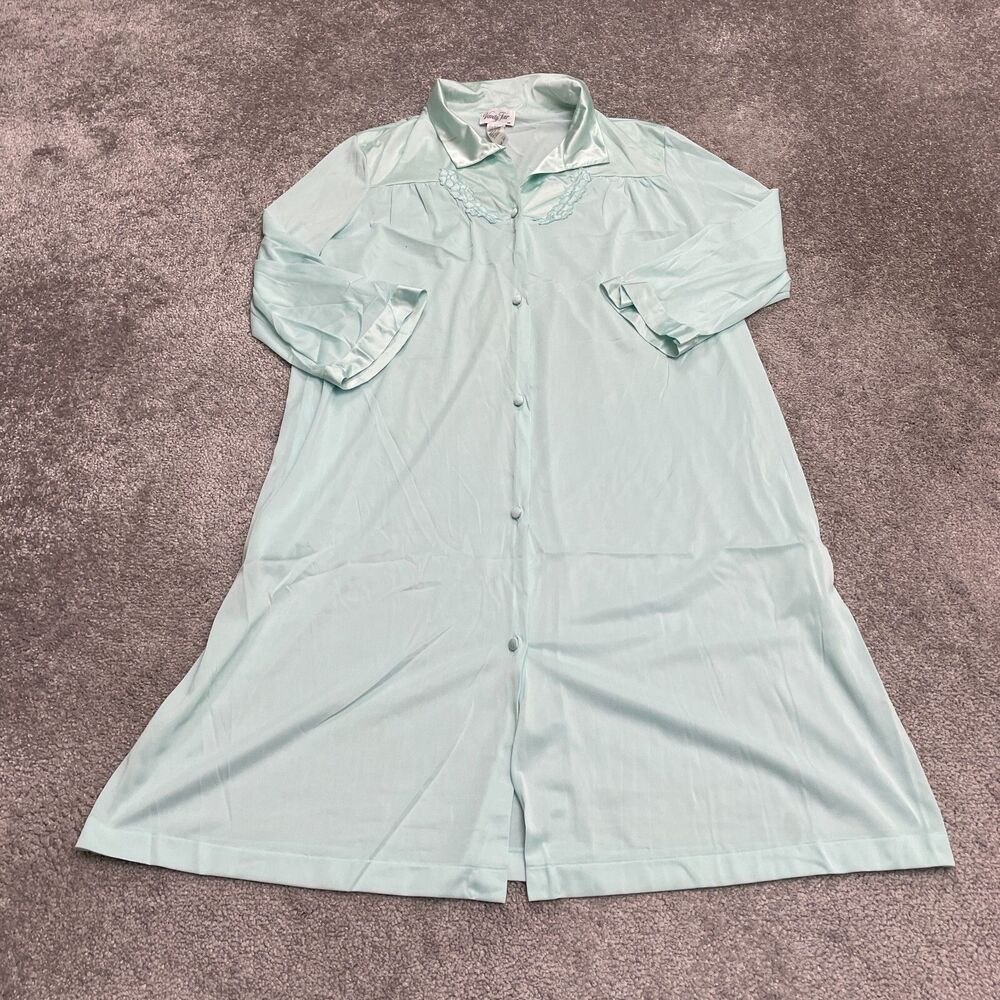 Vanity Fair Vintage Pajama Long Shirt Womens Medium Green Semi Sheer Nightgown